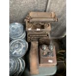 A VINTAGE METAL TYPE WRITER AND FURTHER ITEM (2)