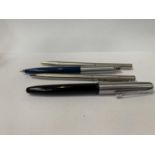 TWO FOUNTAIN PENS AND TWO BIRO PENS