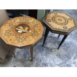 TWO DECORATIVE INLAID MUSICAL SIDE TABLES