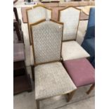 THREE MAHOGANY DINING CHAIRS AND A FOOTSTOOL