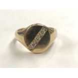 A GENTS 9CT YELLOW GOLD AND DIAMOND STONE SIGNET RING, WEIGHT 9.4G