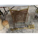 A BRASS FIRESIDE COMPANION SET