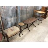 FIVE ITEMS - STOOL, TRIPOD TABLE, TROLLEY, HEADBOARD AND LEATHER TOPPED COFFEE TABLE