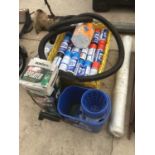 A MIXED LOT TO INCLUDE A LARGE QUANTITY OF STENCIL SPRAYS, A RONSEAL FENCE SPRAYER, A ROLL OF PROTEC