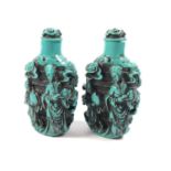 TWO ORIENTAL TURQUOISE FIGURAL SNUFF BOTTLES