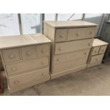 THREE WHITE PAINTED PINE ITEMS - TWO CHEST AND A BEDSIDE
