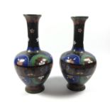 A PAIR OF JAPANESE CLOISONNE GINBARI BUTTERFLY PATTERN VASES, HEIGHT 15.5CM