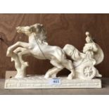A RESIN MODEL OF A HORSE AND CHARIOT