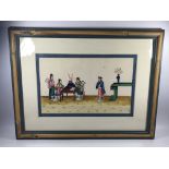 A 19TH CENTURY CHINESE SILK HAND PAINTED PICTURE, 34 X 44 CM (BAMBOO OVERLAY FRAMED)