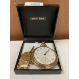 A BOXED YELLOW METAL POCKET WATCH