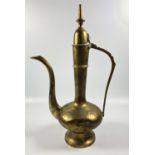 A PERSIAN STYLE BRASS TALL COFFEE POT