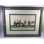 A 19TH CENTURY CHINESE SILK HAND PAINTED PICTURE, 34 X 44 CM (BAMBOO OVERLAY FRAMED)
