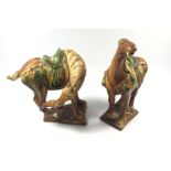 A PAIR OF CHINESE SANCAI TANG STYLE HORSE FIGURES HEIGHT 15.5CM
