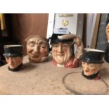 FOUR SMALL ROYAL DOULTON CHARACTER JUGS