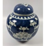 A CHINESE BLUE AND WHITE PRUNUS PATTERN GINGER JAR, HEIGHT 12CM