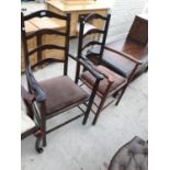 TWO LADDER BACK OAK CARVER ARMCHAIRS