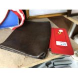 A BROWN LEATHER EFFECT WALLET AND FERRARI BRANDED PHONE CASE
