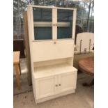 A WHITE PAINTED KITCHEN UNIT WITH UPPER GLAZED DOORS