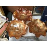 THREE VINTAGE CARNIVAL GLASS BOWLS