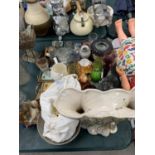 A COLLECTION OF CERAMIC VASES, GLASSES, BUTTONS ETC