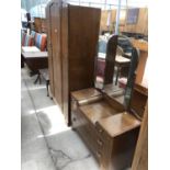 AN ART DECO OAK SINGLE DOOR WARDROBE WITH DRESSING TABLE (2)