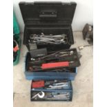 TWO TOOL BOXES ONE PLASTIC ONE METAL AND CONTENTS TO INCLUDE A LARGE QUANTITY OF SPANNERS,