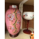 TWO VINTAGE GLASS ITEMS - PINK OVERLAY VASE ETC