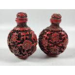 TWO ORIENTAL CORAL TYPE RED SNUFF BOTTLES