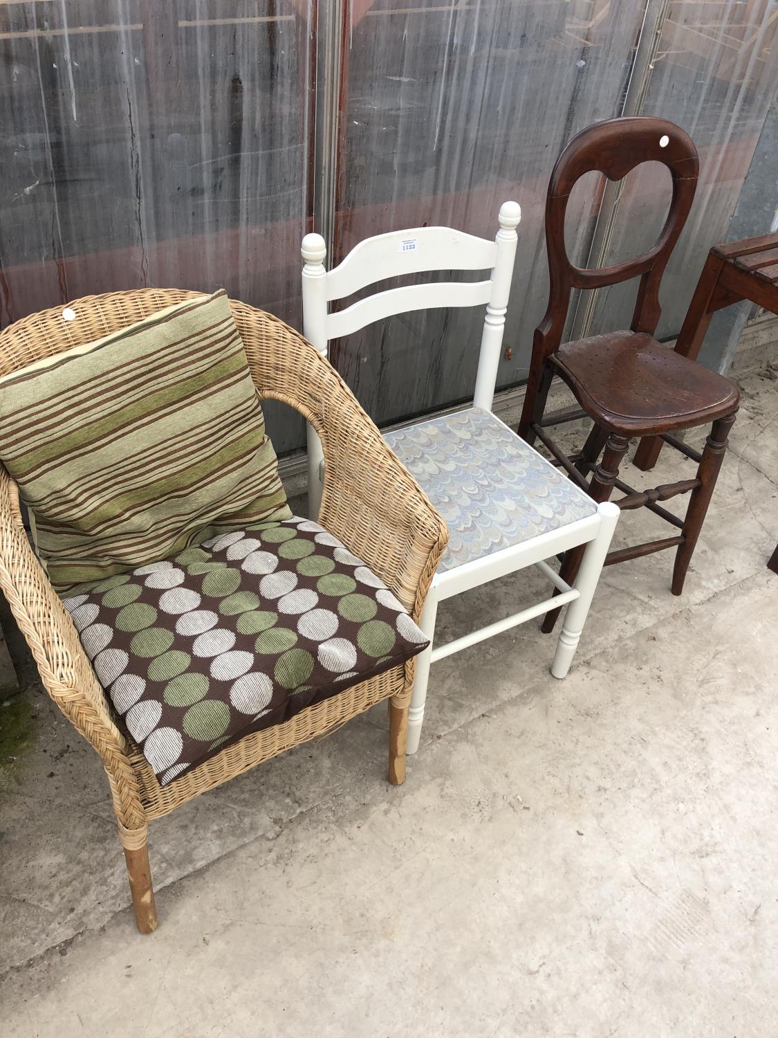 THREE CHAIRS TO INCLUDE A WICKER EXAMPLE