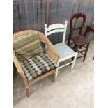 THREE CHAIRS TO INCLUDE A WICKER EXAMPLE