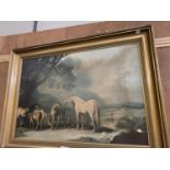 A GILT FRAMED PRINT OF HORSES