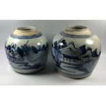 A PAIR OF 19TH CENTURY CHINESE BLUE AND WHITE MARRIAGE JARS, HEIGHT 16.5CM