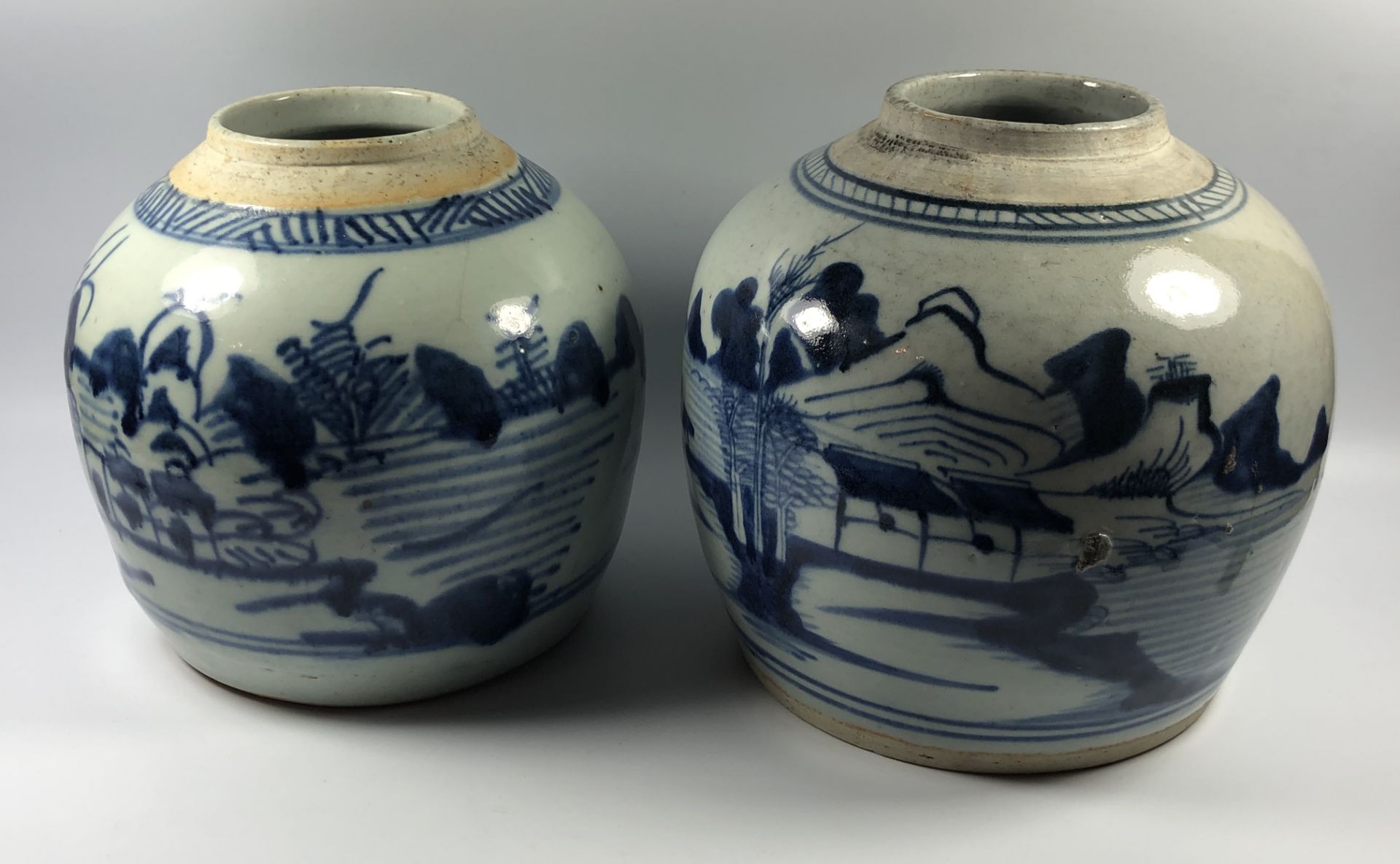 A PAIR OF 19TH CENTURY CHINESE BLUE AND WHITE MARRIAGE JARS, HEIGHT 16.5CM