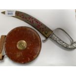A VINTAGE LEATHER TAPE MEASURE AND COLLECTABLE KNIFE