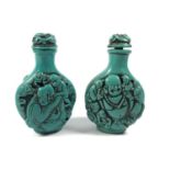 TWO ORIENTAL TURQUOISE FIGURAL SNUFF BOTTLES