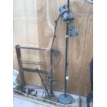 A MIXED LOT OF VINTAGE ITEMS TO INCLUDE AN INDUSTRIAL ANGLE POISE LAMP, INDUSTRIAL STANDARD LAMP.
