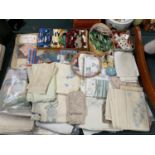 A LARGE COLLECTION OF EMBROIDERY MATERIALS AND LINENS