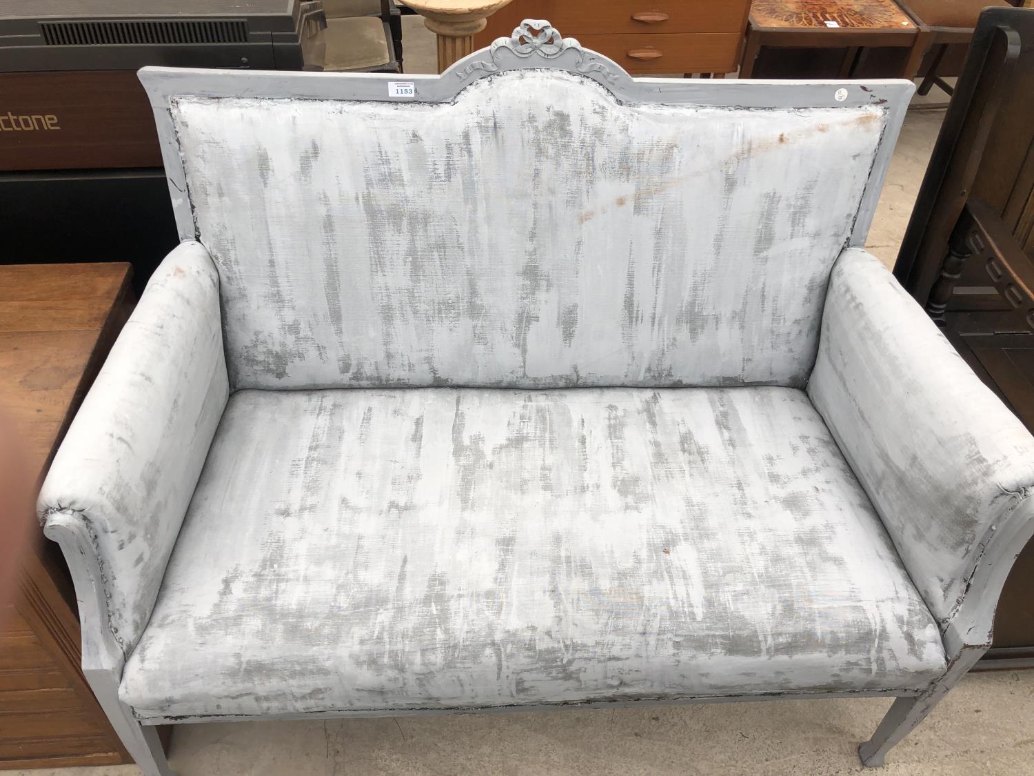 A SHABBY CHIC GREY PAINTED TWO SEATER SOFA