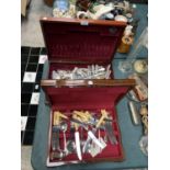 TWO WOODEN BOXES CONTAINING VARIOUS FLATWARE