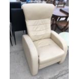 A STRESSLESS STYLE CREAM LEATHER ARMCHAIR