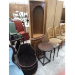 FOUR ITEMS - BEDROOM CHAIR, YEW WOOD CABINET AND TWO TABLES