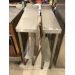 TWO SLIMLINE STAINLESS STEEL CATERING TABLES WITH LOWER SHELF