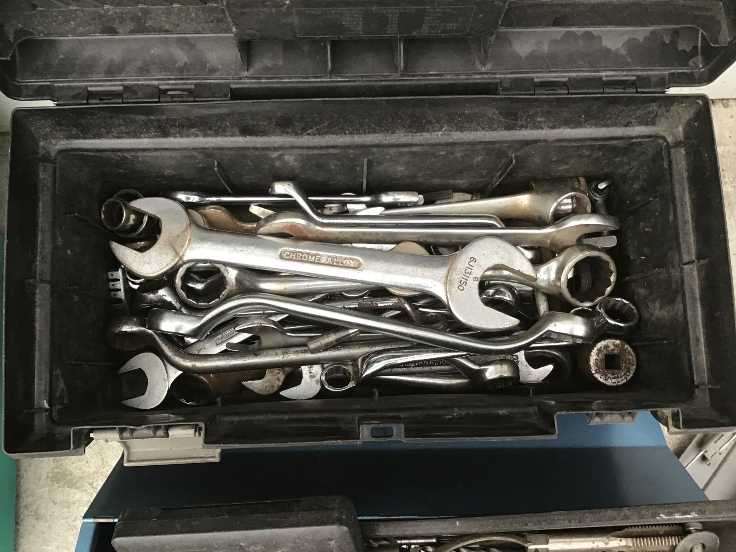 TWO TOOL BOXES ONE PLASTIC ONE METAL AND CONTENTS TO INCLUDE A LARGE QUANTITY OF SPANNERS, - Image 2 of 4