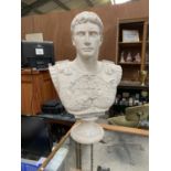 A LARGE ROMAN STYLE CAESER CAST TORSO BUST MODEL, 82.5CM HEIGHT