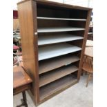 A VINTAGE MAHOGANY AND TEAK SHOP CABINET WITH INNER SHELVING