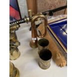 TWO 1918 DATED TRENCH ART SHELLS AND A COPPER HUNTING HORN (3)