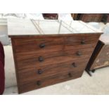 A MAHOGANY CHEST OF TWO SHORT AND THREE LONG DRAWERS