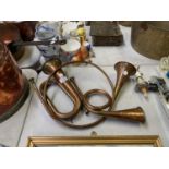 THREE VINTAGE COPPER HORNS