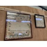 TWO FRAMED ITEMS - 1862 DATED SAMPLER AND FURTHER 19TH CENTURY ALPHABET SAMPLER