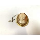 A 9CT GOLD MOUNTED LADIES CAMEO BROOCH